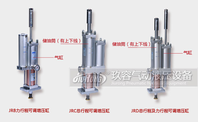 總行程可調(diào)、力行程可調(diào)和及總行程及力行程可調(diào)增壓缸產(chǎn)品在外形上的區(qū)別對(duì)比圖